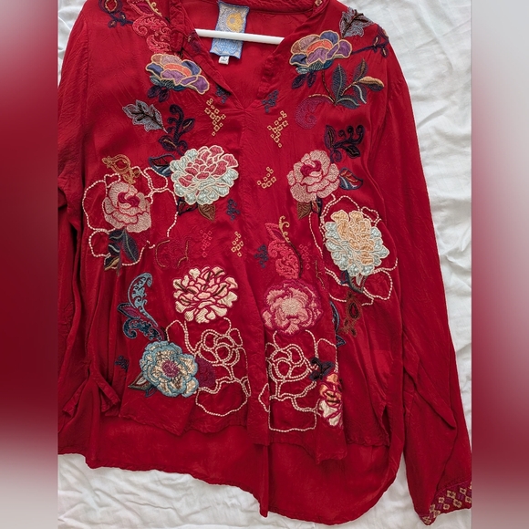 Johnny Was Tops - Johnny Was Red Floral Embroidered Blouse
